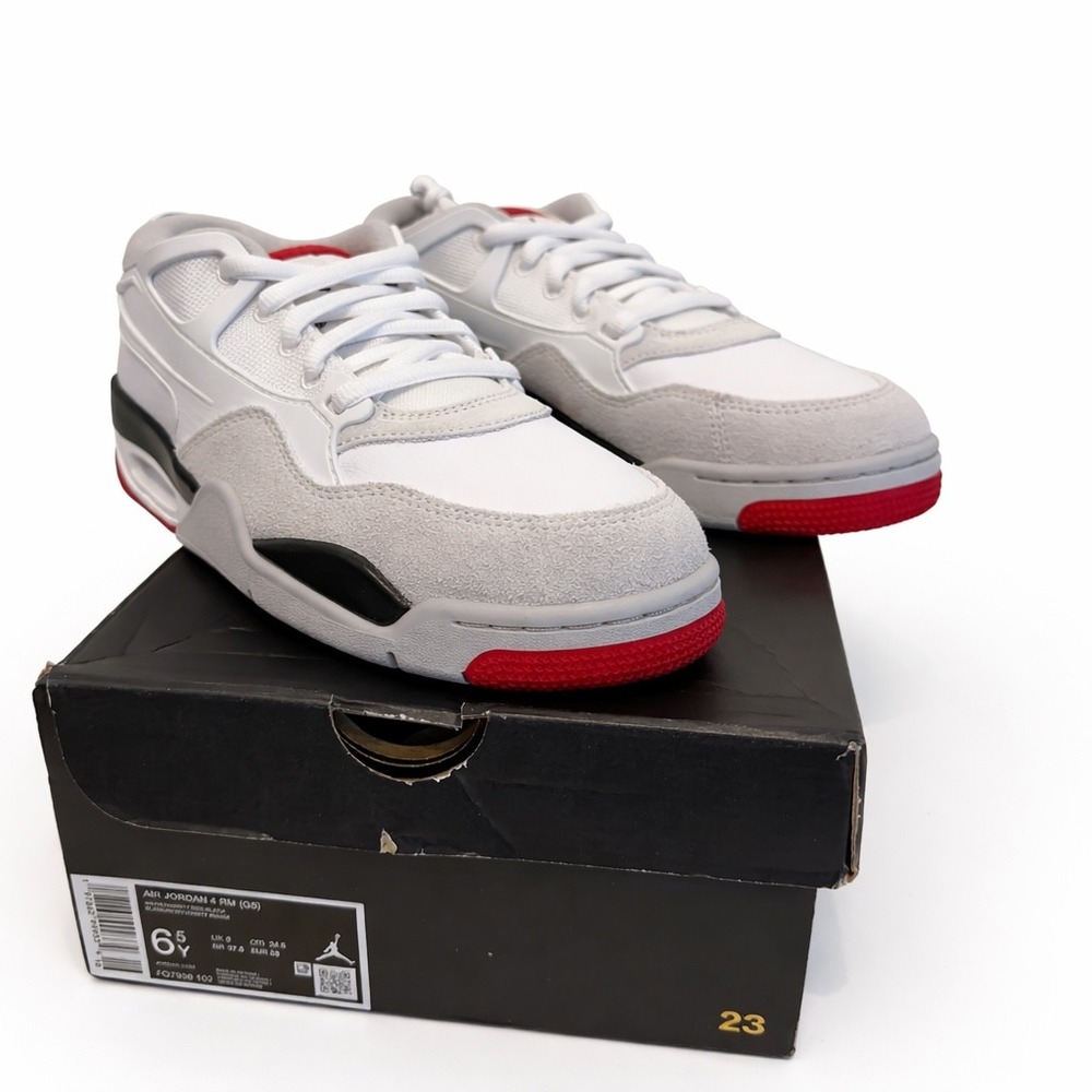 NIB Jordan 4 RM White University Red Black GS FQ7938-102 Mens 6.5Y 8W